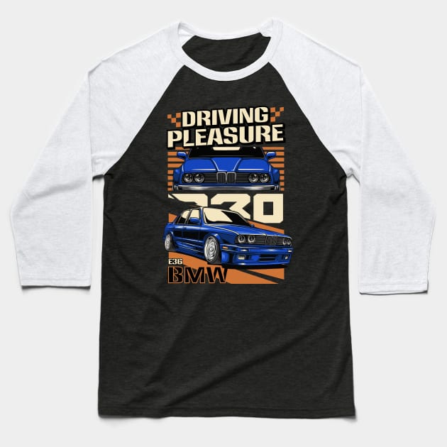 BMW E30 Driving Pleasure Baseball T-Shirt by Harrisaputra